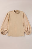 Swiss Dot Mock Neck Balloon Sleeve Blouse 