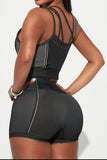 Asymmetrical Neck Striped Tank and Shorts Active Set 