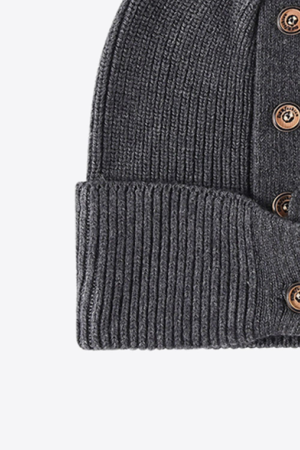 Button Detail Rib-Knit Cuff Beanie 
