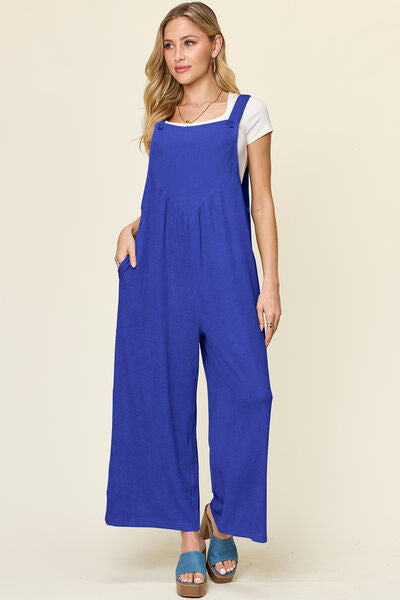 Double Take Full Size Texture Sleeveless Wide Leg Overall 