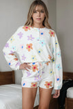 Printed Quarter Button Top and Drawstring Shorts Lounge Set