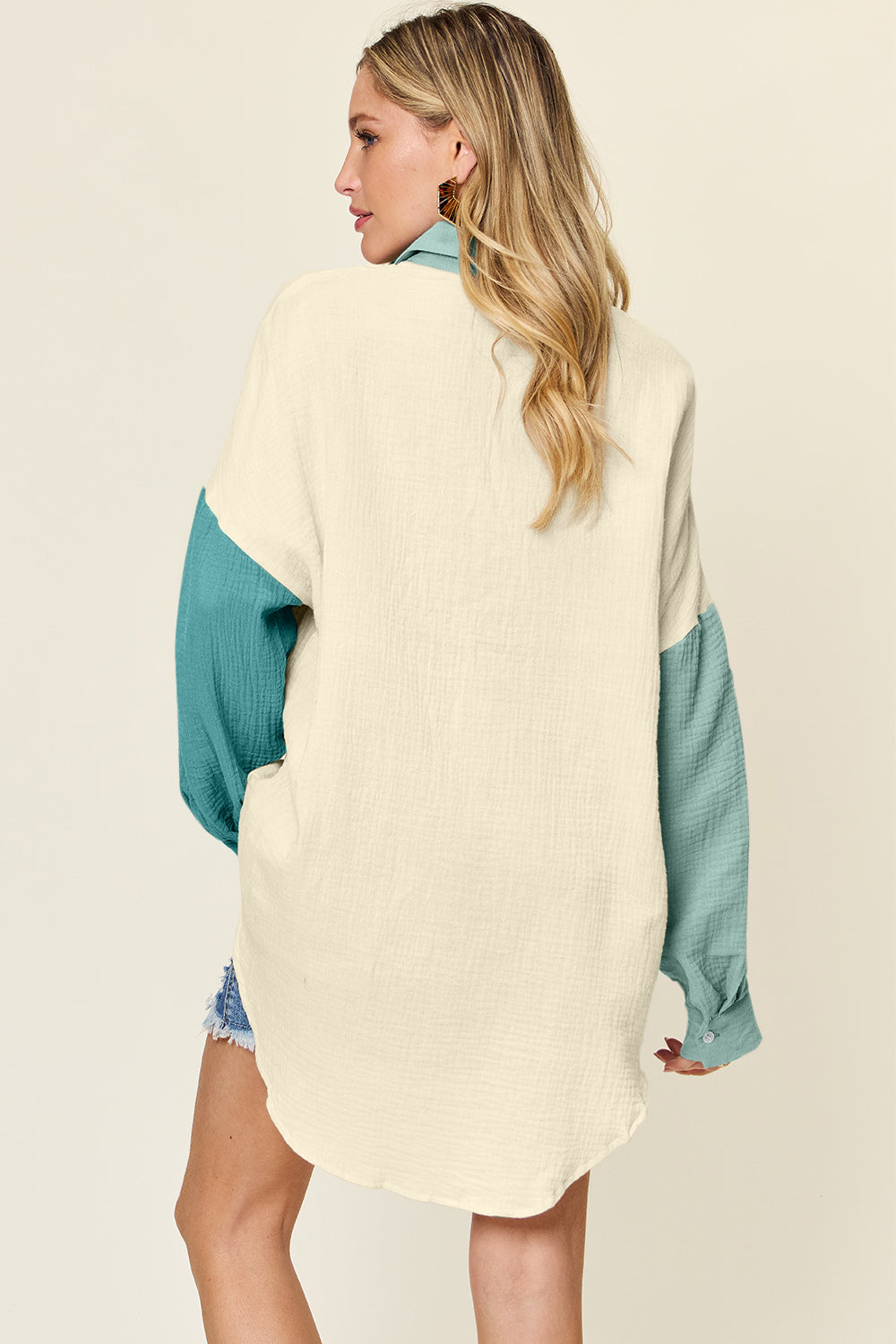 Double Take Full Size Pocketed Texture Button Up Shirt 