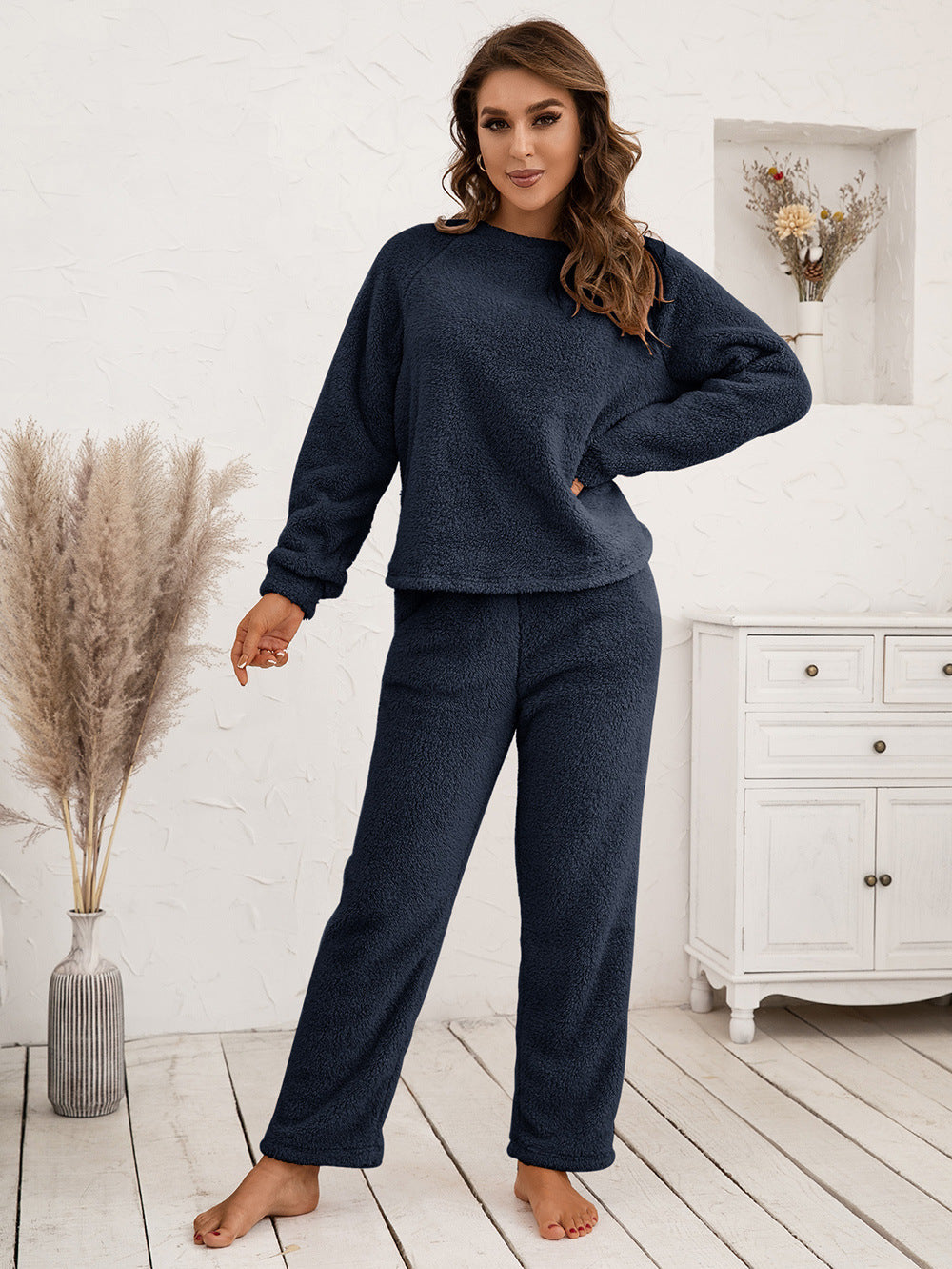 Ivy Lane Teddy Long Sleeve Top and Pants Lounge Set 
