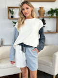 Double Take Full Size Contrast Drop Shoulder Top and Shorts Set 