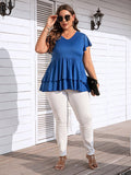 Plus Size V-Neck Flutter Sleeve Blouse 