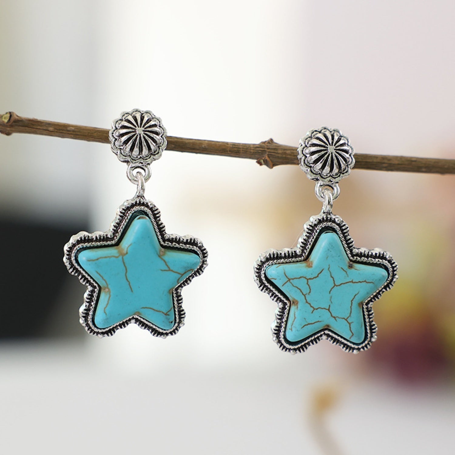Artificial Turquoise Alloy Star Earrings 