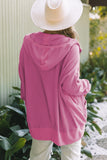 Waffle-Knit Pocketed Zip Up Hooded Jacket 