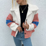 Shiny Color Block Button Down Collared Jacket 