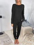Shiny Round Neck Top and Drawstring Pants Lounge Set Lingerie & Nightwear
