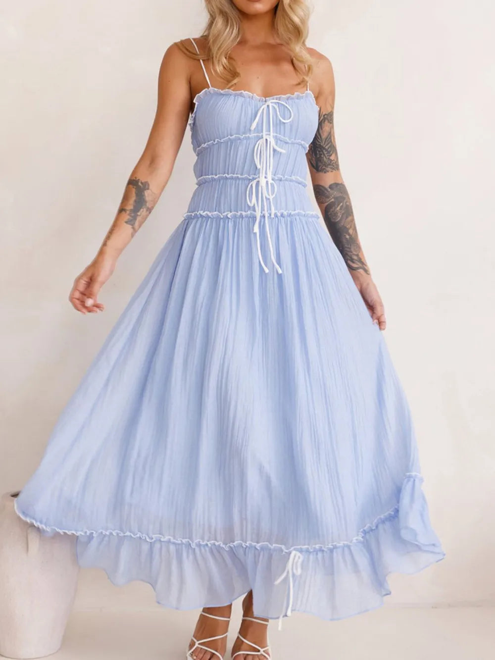 Devine Frill Ruffled Hem Midi Cami Dress 