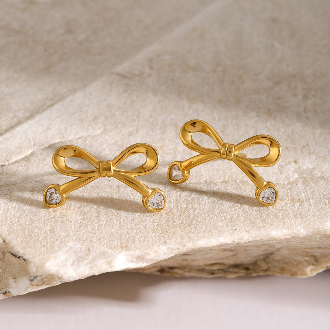 Stainless Steel Inlaid Zircon Bow Earrings 