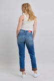 Judy Blue Full Size Plaid Print Cuff Straight Leg Jeans with Pockets 
