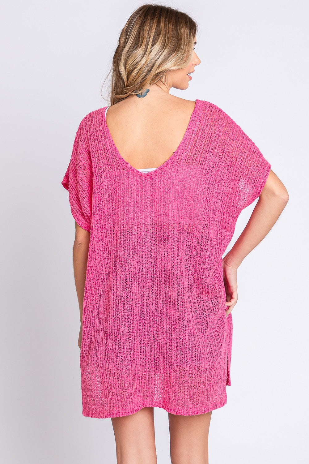 GeeGee Short Sleeve Side Slit Knit Cover Up Dress 