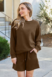 Double Take Full Size Texture Long Sleeve Top and Drawstring Shorts Set 