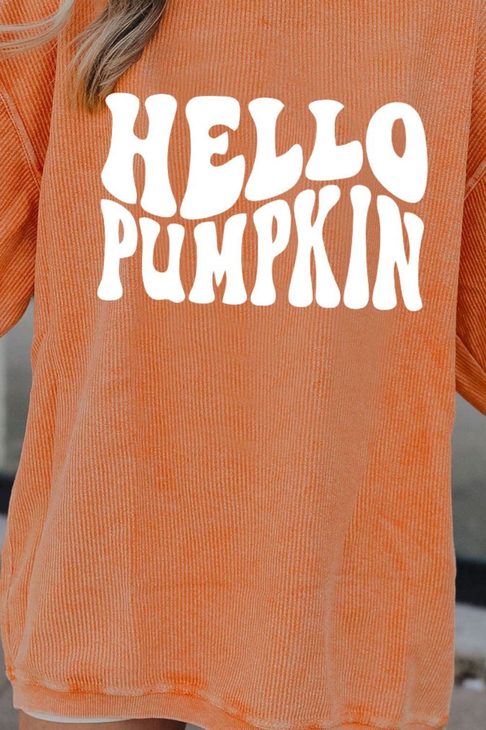 Round Neck Dropped Shoulder HELLO PUMPKIN Graphic Sweatshirt 