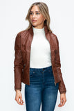 YMI Faux Layered Double-Zipper Jacket with Fuzzy Hood 