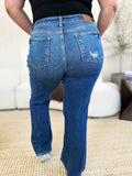 Judy Blue Full Size Mid Rise Distressed Raw Hem Jeans 