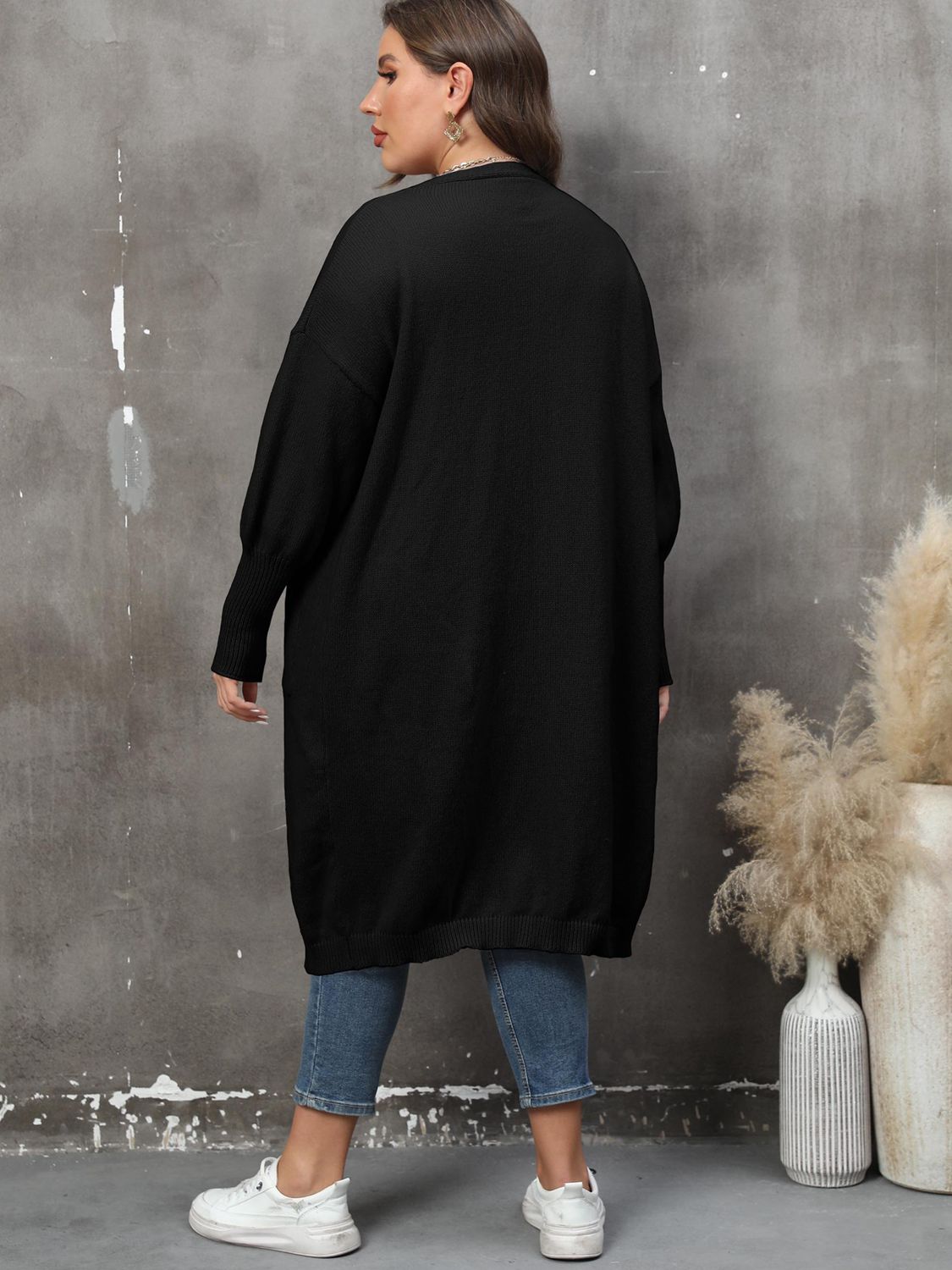 Plus Size Long Sleeve Pocketed Cardigan 