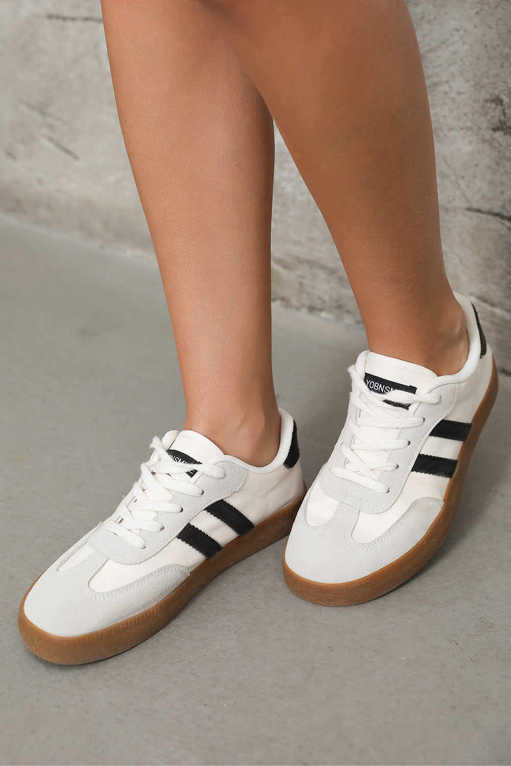 White Striped Lace-up Flat Sneakers Shoes & Bags/Women's Shoes
