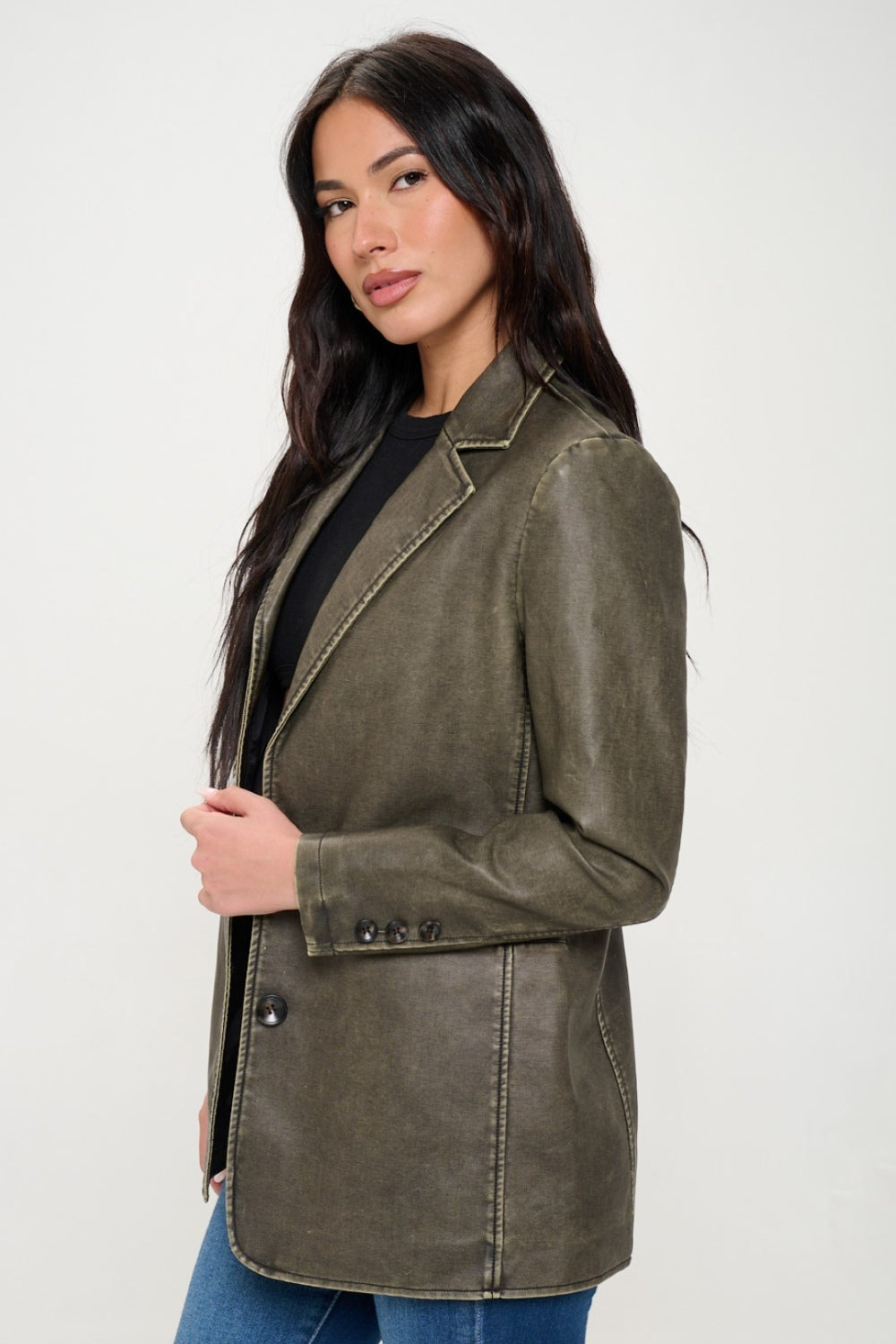 Coalition LA Single-Breasted Vegan Leather Blazer 