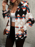 Geometric Zip Up Hooded Sherpa Jacket 