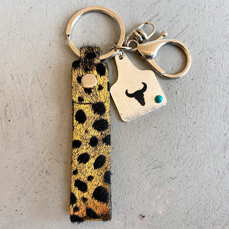 Genuine Leather Alloy Keychain 