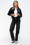 Love Me Now PU Leather Contrast Snap Down Bomber Jacket 