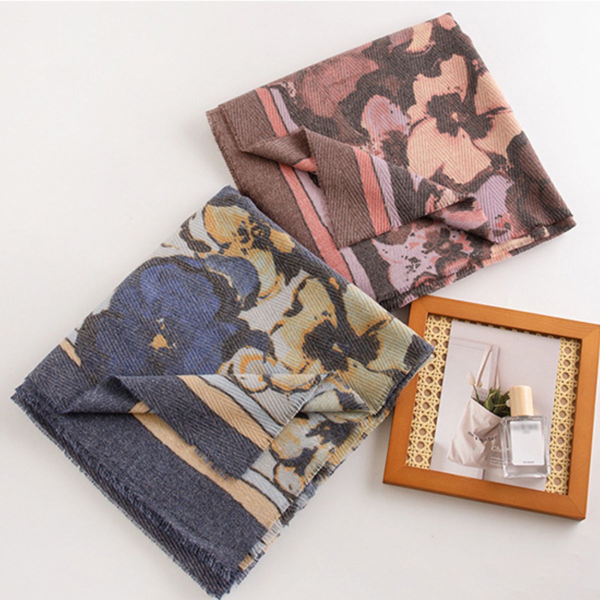Printed Raw Hem Polyester Scarf 