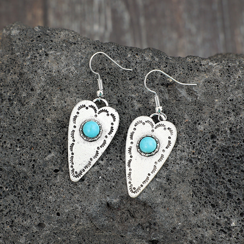 Alloy Turquoise Heart Dangle Earrings 