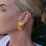 18K Gold-Plated Stainless Steel Square Shape Earrings 