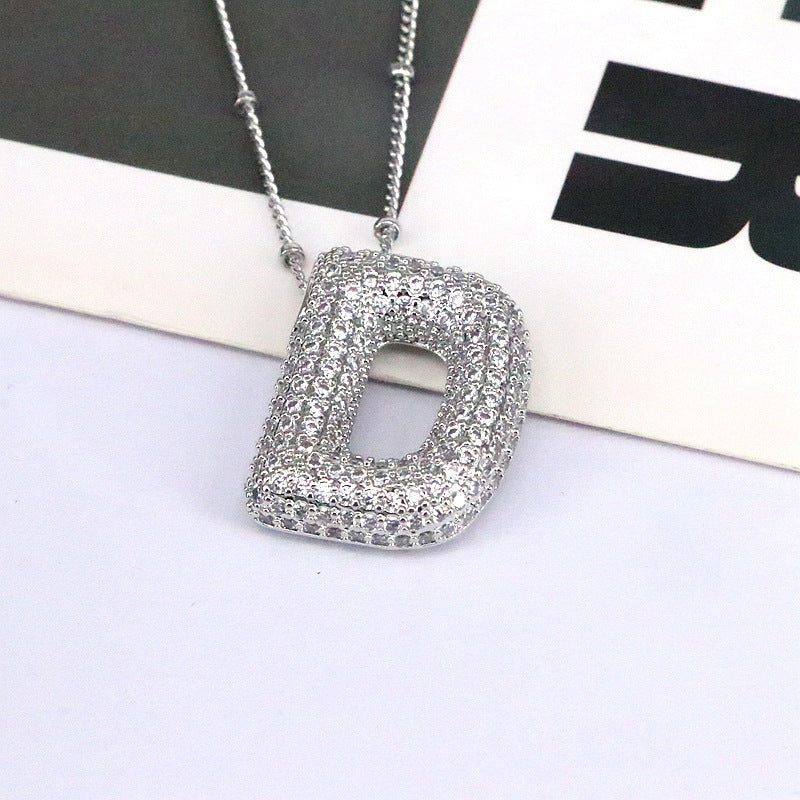Copper Inlaid Zircon Letter Pendant Necklace 