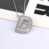 Copper Inlaid Zircon Letter Pendant Necklace 