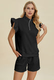 Double Take Full Size Texture Flounce Sleeve Top and Shorts Set 