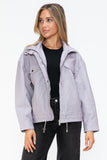 How Dare U Drawstring Hem PU Leather Zip Up Jacket 