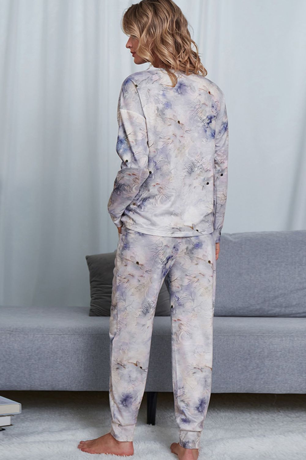 Shiny Tie-Dye Crewneck Top and Drawstring Waist Joggers Lounge Set Lingerie & Nightwear