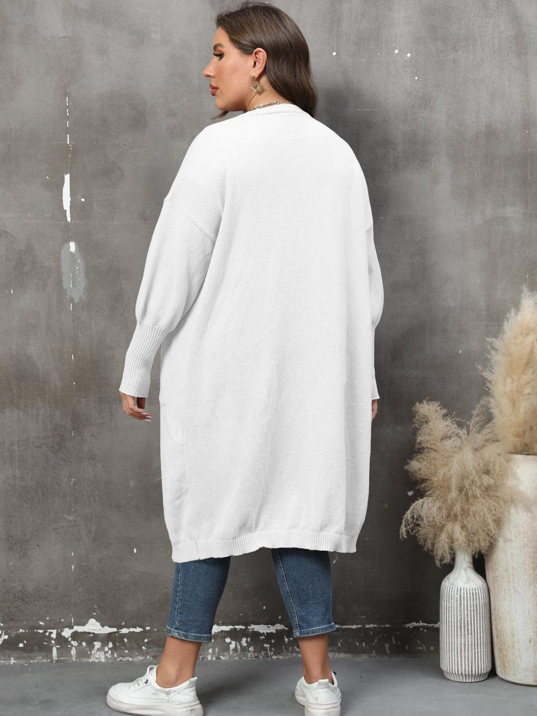 Plus Size Long Sleeve Pocketed Cardigan 