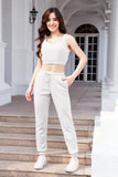Waffle-Knit Cropped Tank and Drawstring Pants Set 