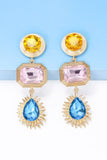 Geometrical Shape Zinc Alloy Frame Glass Dangle Earrings 