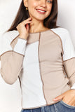 Double Take Color Block Exposed Seam Top 
