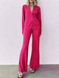 Texture Long Sleeve Top and Pants Lounge Set Lingerie & Nightwear