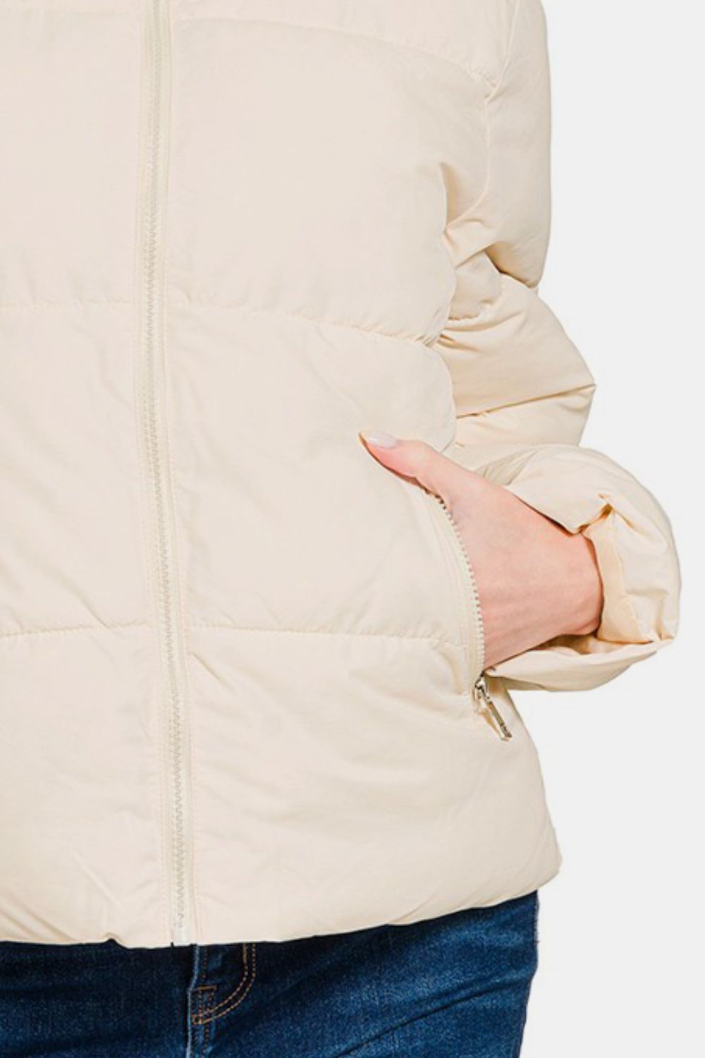 Zenana Zip Up Turtleneck Puffer Jacket with Pockets 