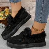 Bow Furry Round Toe Flat Slip-Ons 