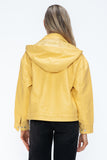 How Dare U Drawstring Hem PU Leather Zip Up Jacket 