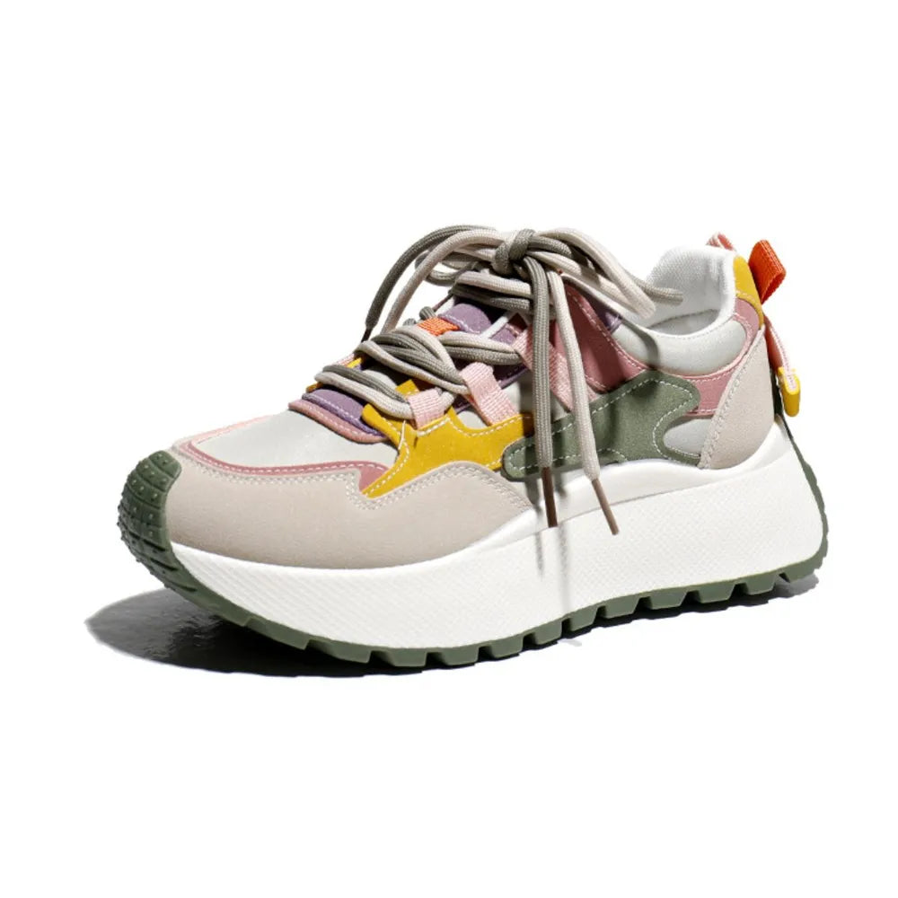 Lace Up Contrast Round Toe Platform Sneakers 