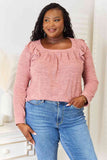 Double Take Square Neck Ruffle Shoulder Long Sleeve T-Shirt 
