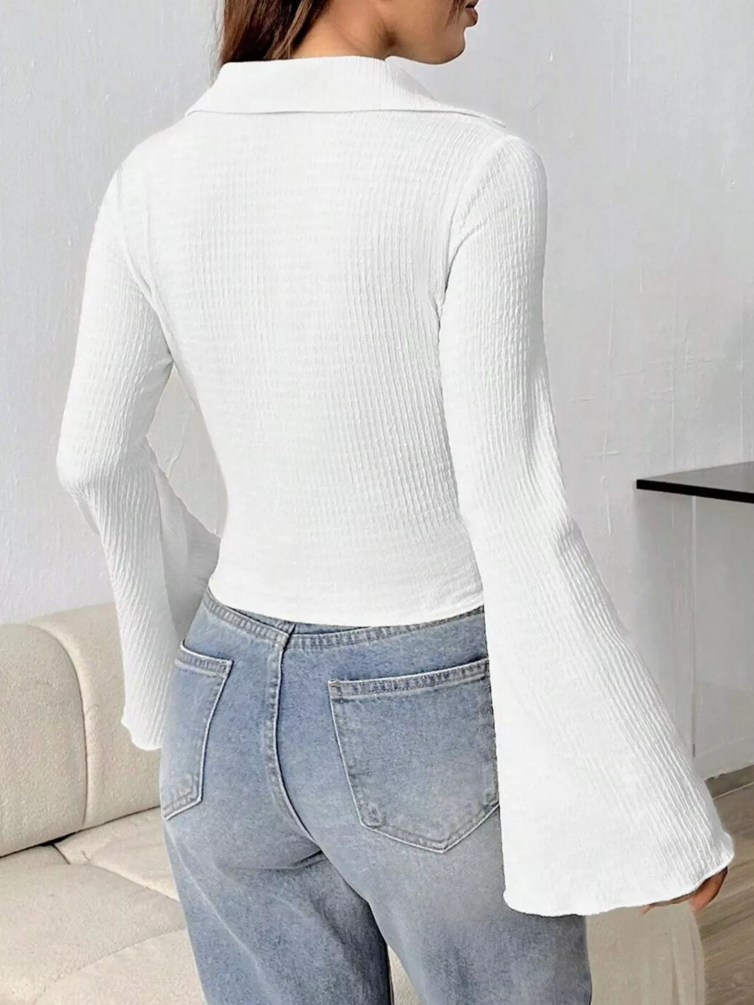 Button Up Flare Sleeve Shirt 