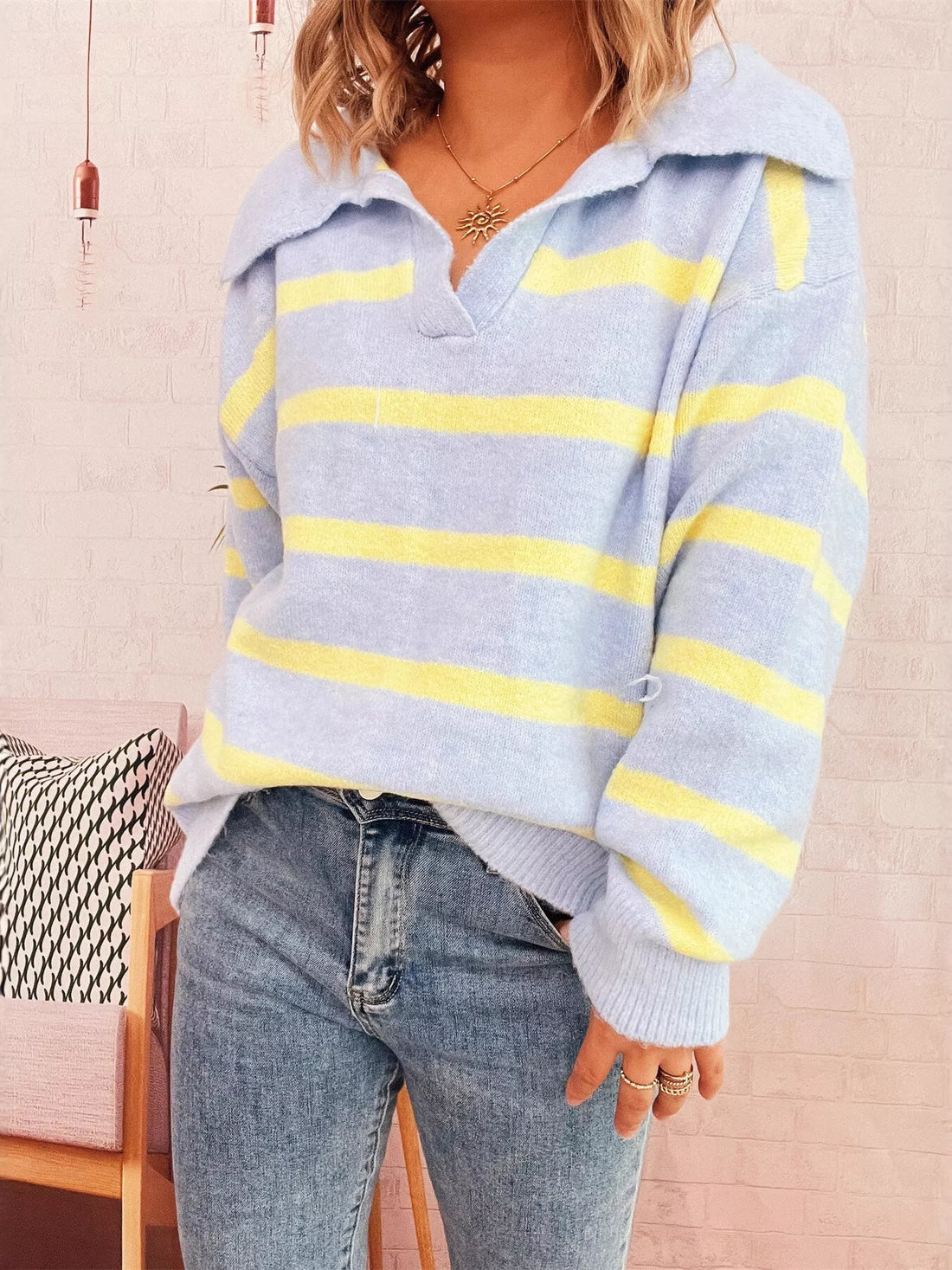 Striped Dropped Shoulder Sweater 