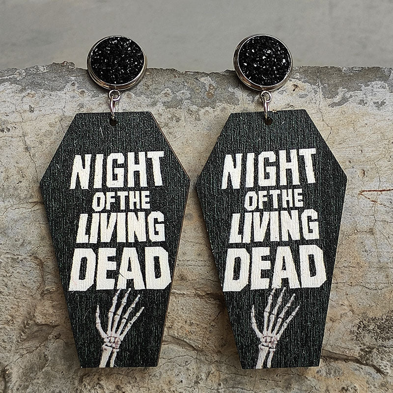 Coffin Shape Wooden Dangle Earrings 