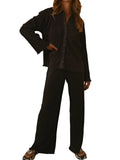 Collared Neck Long Sleeve Top and Pants Lounge Set Lingerie & Nightwear