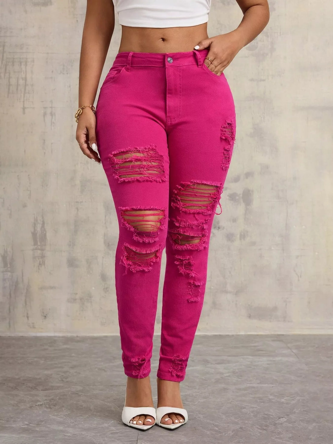 High-Waisted Distressed Skinny Jeans 